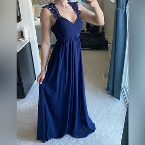 Elegant Navy Blue Formal Dress with Lace Details